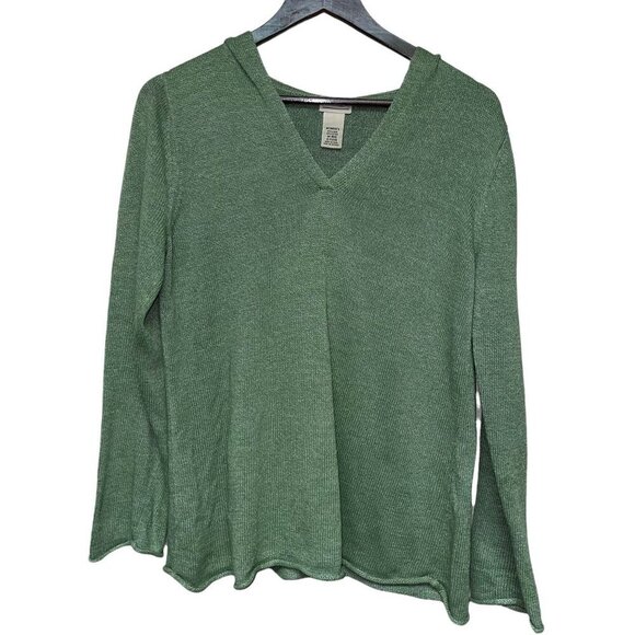 LL Bean Green Hoodie Sweater Linen Blend Women's Size Medium - Picture 1 of 5
